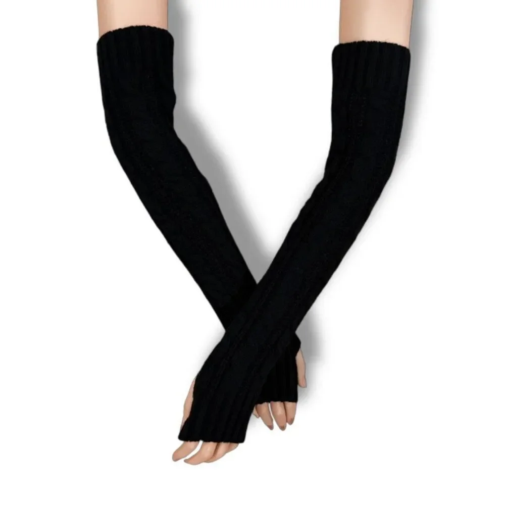 Black Cable Knit Arm Warmers | NWT Chunky Extra Long Fingerless Gloves